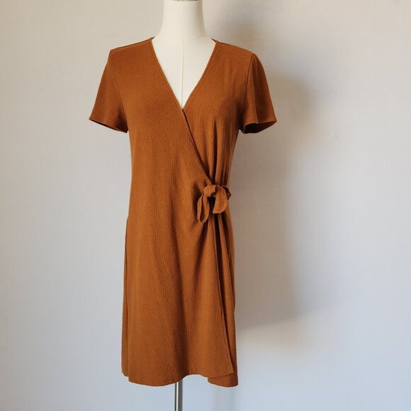 Texture & Thread x Madewell Side-Tie Wrap Dress Short Sleeve Golden Pecan Sz.X - Picture 2 of 10